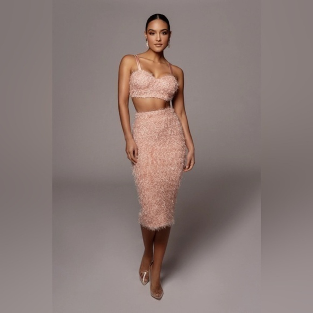 JLUXLABEL Pink Adelita Shaggy Midi Skirt Small